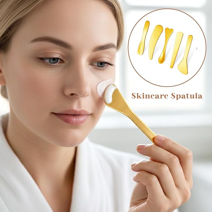 Mini Cosmetic Spatula 5 Pcs Metal Makeup Spatula Stainless Steel Cosmetic Spoon Beauty Spatulas Reusable Mask Facial Applicator Scoop Skincare Tools for Mixing Sampling Cream Mask Lotions Moisturizers