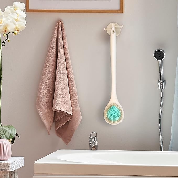 BEDELITE Back Bath Brush Long Handle for Shower of 2 - Soft Shower Brush for Men & Women,Back Brush Scrubber - 16.4" Long Skin Exfoliator for Body Bath Scrubber（Pink & Ivory）