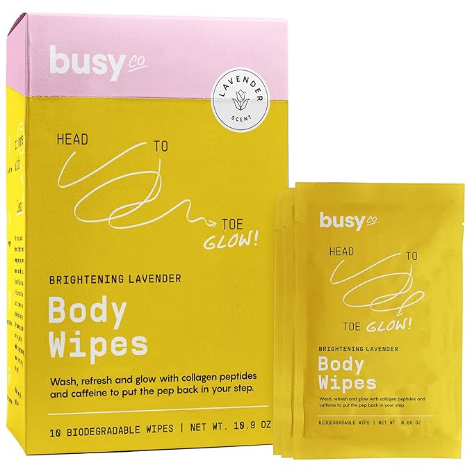 Glow Body Wipes for Women - Cleansing Large Wash Cloth - Extra Thick & Moist - Armpit Sweat Cloths for Body Odor - No Rinse, No Shower - Lavender Rose - Caffeine & Collagen Peptide