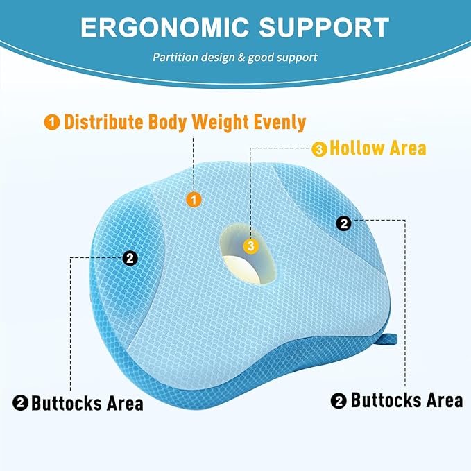 Idle Hippo Hot Tub Booster Seat, Weighted Hot Tub Pillow with Powerful Non-Slip Suction Cups, 4D Air Mesh Ergonomic, Booster Cushion, Quick Dry Spa Pillow for Indoor Outdoor Hot Tub (Blue)