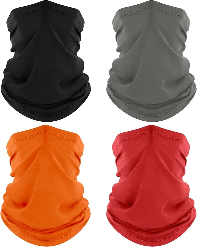 4 Pack Neck Gaiter, Cooling Breathable Face Mask UV Protection Scarf Hiking Bandana for Men/Women