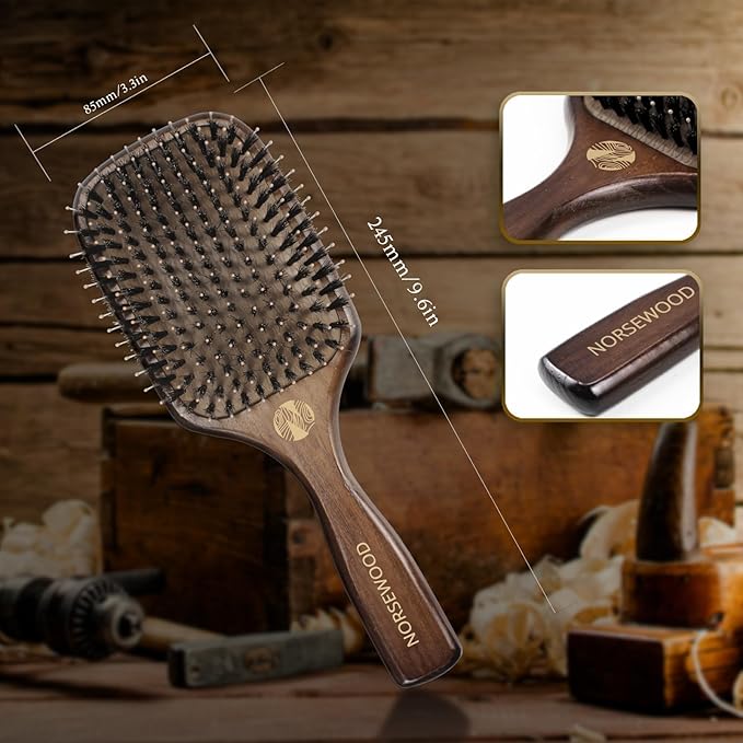 Boar Bristle Hair Brush Set, Soft Bristle Detangler for Long, Short, Thin, Curly, Straight, or Wavy, Hairbrush for Enhancing Shine, Great for Men, Women, and Kids