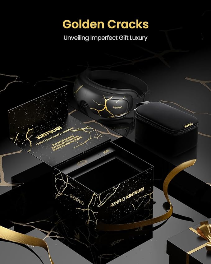 RENPHO Eye Massager with Heat and Cooling Voice Control, Birthday Gifts for Men Women Dad Him Her, Eye Mask for Migraines, Eye Care with Massage, Reduce Dry Eyes Eyeris Kintsugi