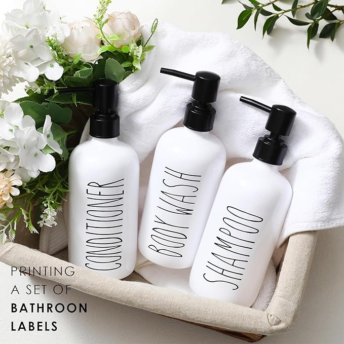 HOMCDALY Shampoo and Conditioner Dispenser Set of 3, 21oz Shower Soap Bottles with Pump, Refillable Shampoo Conditioner Body Wash Dispenser, Bathroom Shower Shampoo Bottles, shampoo container(P-White)
