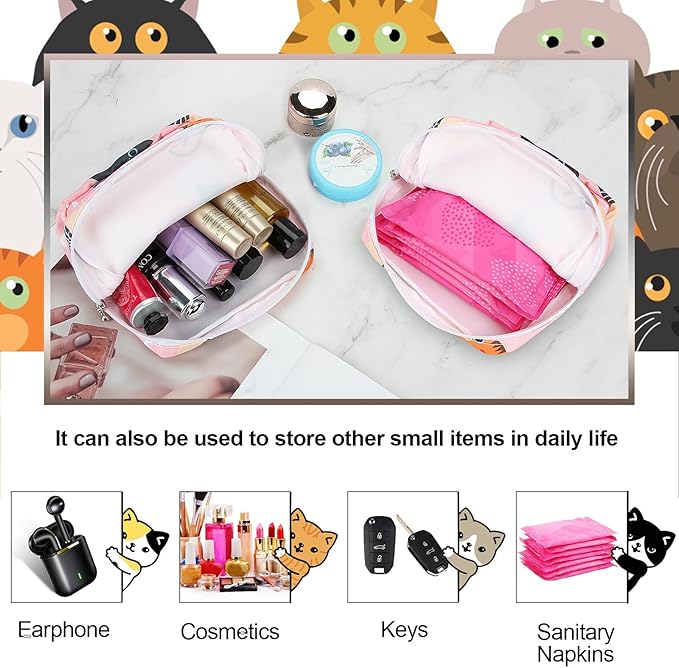 Period Bag Pouch, Canvas Sanitary Napkin Storage Bag for Girls Womens, Portable Sanitary Napkin Period Pad Pouch for Purse, Small Make Up Bags(5170, Pink)