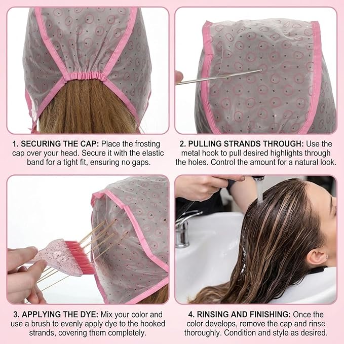 18 PCS Hair Highlighting Kit with Hair Dye Brush and Color Whisk Highlight Frosting Cap with Hook Professional Tint Comb Disposable Gloves Capes Home Use Salon Tools for Tint Dying Coloring