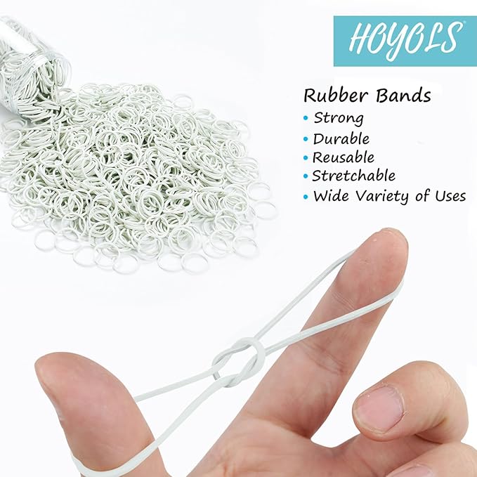 HOYOLS 1/2 Inch Small White Rubber Bands for Hair Ties Elastics Mini Toddler Braids Ponytail Holders for Baby Girls Infants Kids Thick Hair Rubberbands No Damage Office 1000pcs (S) Latex-Free