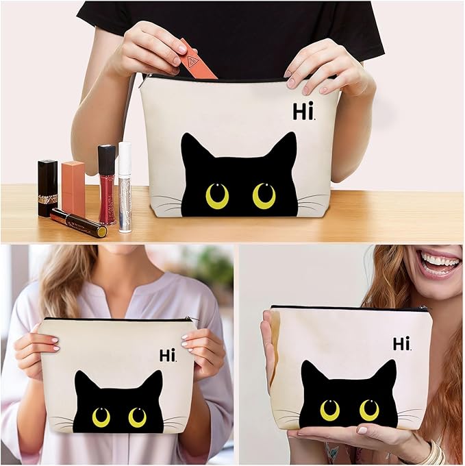 Black Cat Makeup Bag For Cat Mom Gift: Cute Kitty Cosmetic & Toiletry Pouch For Girls & Womens, Sisters, Friends.Ideal Black Cat Lover Gifts for Travel, Birthday, Christmas.
