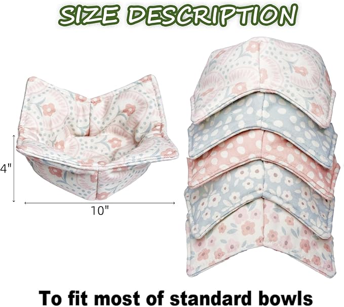 Cotton Microwavable Bowl Cozy, Microwave-Safe Hot Bowl Holders, Soup bowl Cozy Hot Pads (Floral)