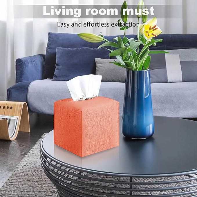 2 Pack, VIVIDLY Tissue Box Cover Holder, Square Modern PU Leather Tissue Box Holder, Can be Used for Bathroom Dressing Table, Bedside Table, Office Desk & Car 5"X5"X5"- (2, Rose Gold)