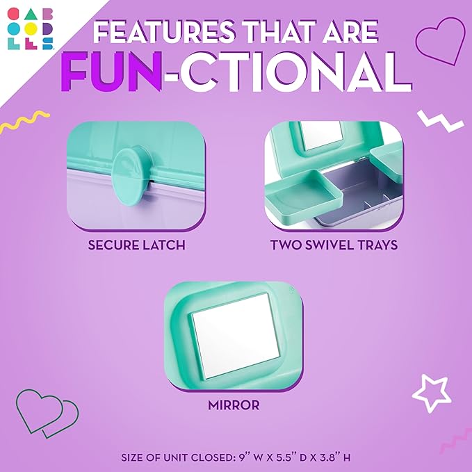Caboodles Pretty in Petite Makeup Box, Two-Tone Purple Sparkle on Pink Sparkle, Hard Plastic Organizer Box, 2 Swivel Trays, Fashion Mirror, Secure Latch for Safe Travel