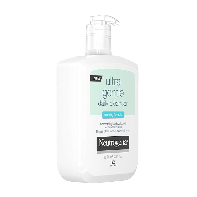 Neutrogena Ultra Gentle Foaming Facial Cleanser, Foaming Face Wash for Sensitive Skin, Gently Cleanses Away Dirt, Oil & Makeup Without Over Drying, Fragrance-Free, 12 fl. oz (Pack of 2)