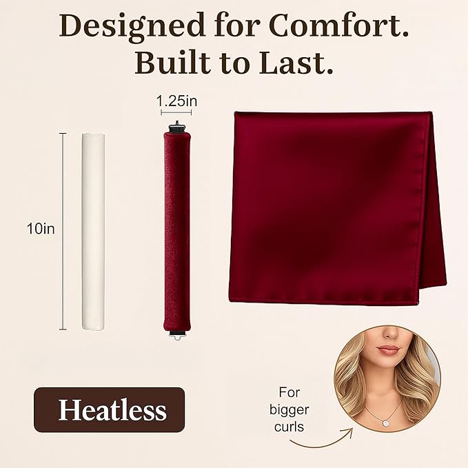 Overnight Blowout Rods | Heatless Curls for Long or Short Hair Rollers Blow Out Curling Rod No Heat Flexi Foam Tubes Silk Satin Velvet Soft Curlers to Sleep In Tools Set by VISOFO (Red, 3 Set)