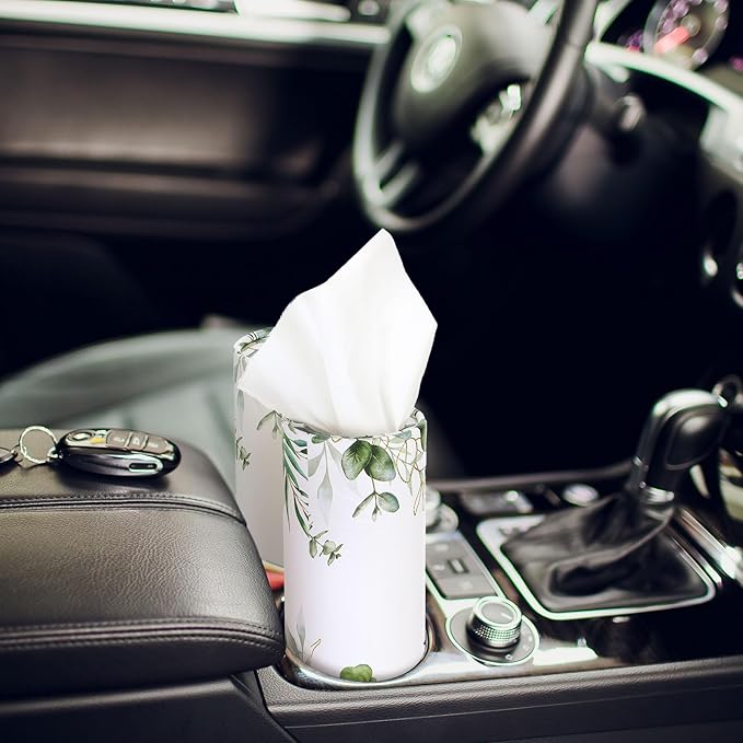 12 Pack Car Tissue Cylinder Holder Bulk with 3 Ply Facial Tissues, Round Napkin Holders for Car Cup Holder Cylinder Travel Paper Tubes Bulk Round Napkin Boxes Packs(Eucalyptus)