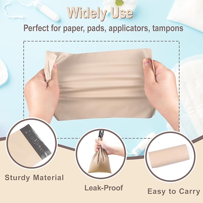 100 PCS Sanitary Napkin Disposal Bags, Feminine Hygiene Disposal Bags for Tampons and Pads, Block Odors, Self-Sealing Seals, 10.6 * 5.9 Inch (Apricot Color)