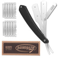 Black Wooden Handle Shavette Straight Razor Kit for Men - Professional Barber Straight Edge Razor with for a Close, Smooth Shave & Beard Shaping