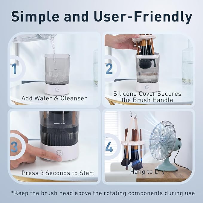 Electric Makeup Brush Cleaner - 9000 RPM Makeup Brush Cleaning Machine, IP65 Waterproof Automatic Makeup Brush Cleaner for Makeup Brush Set