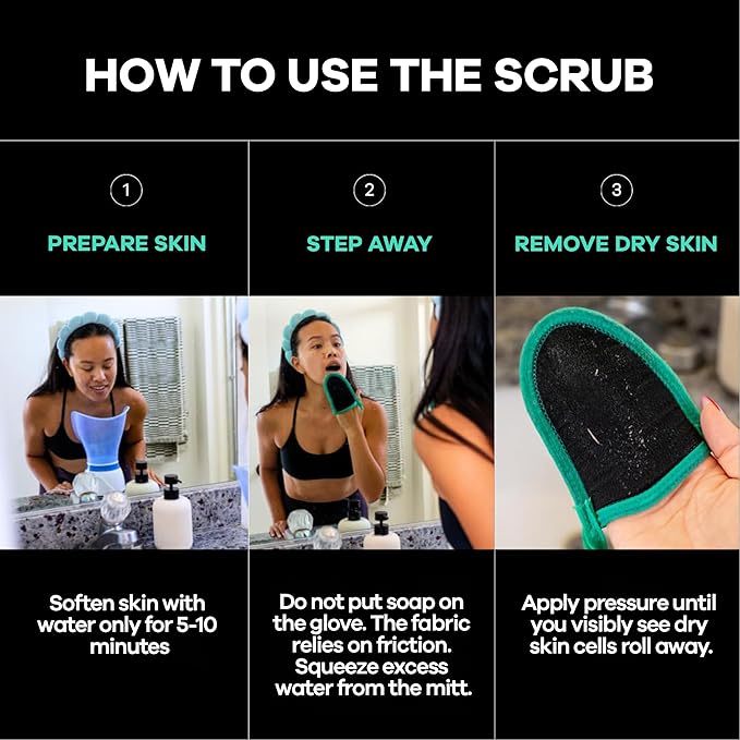 Dermasuri Deep Exfoliating Face Mitt - Scrubber, Dead and Dry Skin Remover for Men and Women - Exfoliator Gloves for Shower and Dry Use - ( 1 Pack)