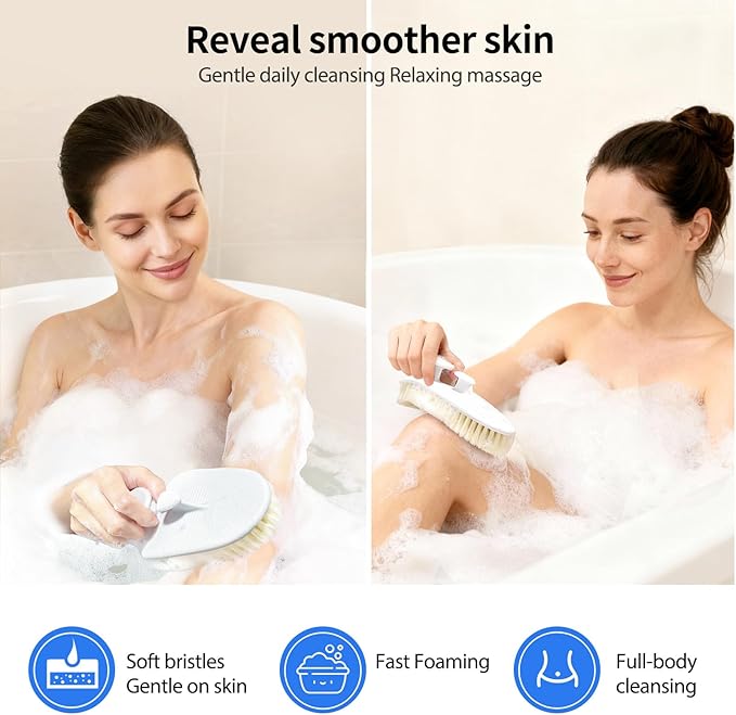 Extra-Large Body Bath Brush with Ergonomic Curved Design,Soft-Medium Bristles for Gentle Exfoliation & Full-Body Cleansing,Comfortable Short Handle Shower Brush for Men & Women