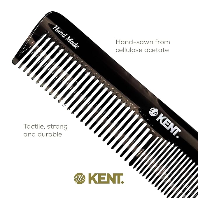 Kent 16T Black Graphite Fine and Wide Tooth for Daily Grooming,Handmade Styling Comb for All Hair Types,Wet or Dry Hair Detangling Comb for Men and Women,Saw Cut Hand Polished,Made in England
