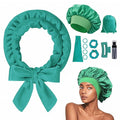 Heatless Curls Overnight Headband, 70'' No Heat Hair Curlers with Hair Bonnet for Sleeping, Blue-Green