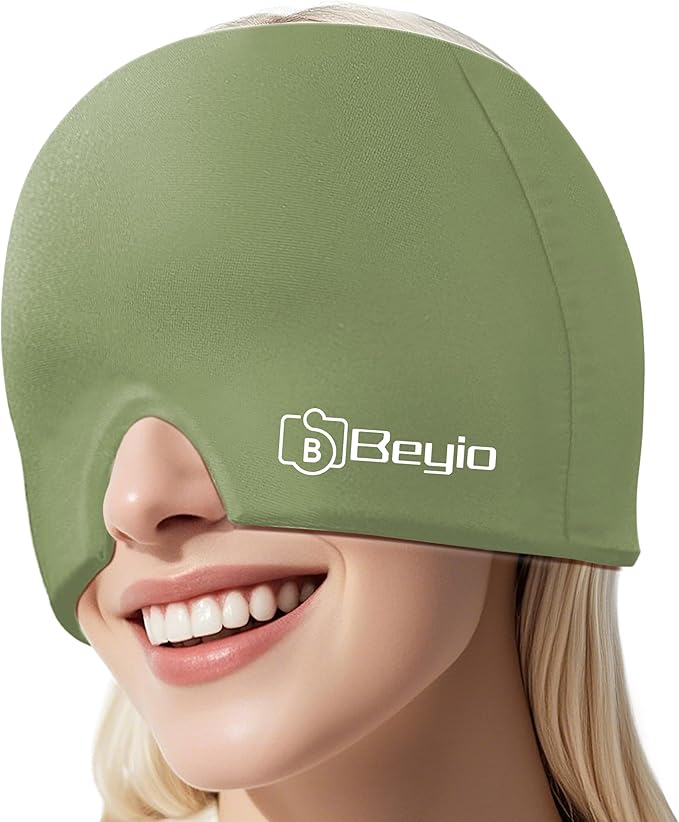 Migraine Relief Cap, All Around Gel Covered Reusable Headache Relief Cap, Black Migraine Cap for Headache Relief, Puffy Eyes (Green)