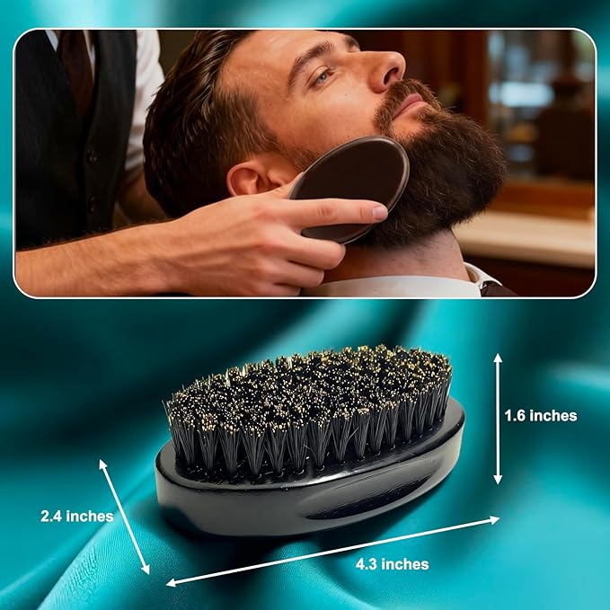 4.3 IN Natural Boar Bristle Beard Brush for Men, Premium Wooden Handle with Boar Bristles - Pocket Travel Mustache Grooming Tool for Husband & Father