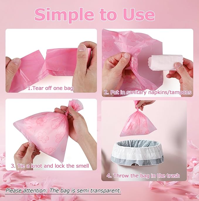 180 PCS Sanitary Napkin Disposal Bags Cherry Blossom Scented, Pink Disposable Sanitary Bag Personal Care Disposal for Tampons Trash Bag, Disposable Mini Bags for Women Privacy Handling Bag Diaper Sack