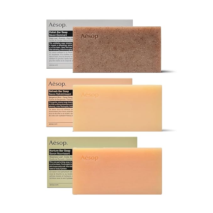 Aesop Bar Soap Trio | Formulated with Botanical Oils to Cleanse, Exfoliant, and Nourish | Suitable for All Skin Type | For Men & Women | 5.2 oz (Pack of 3)