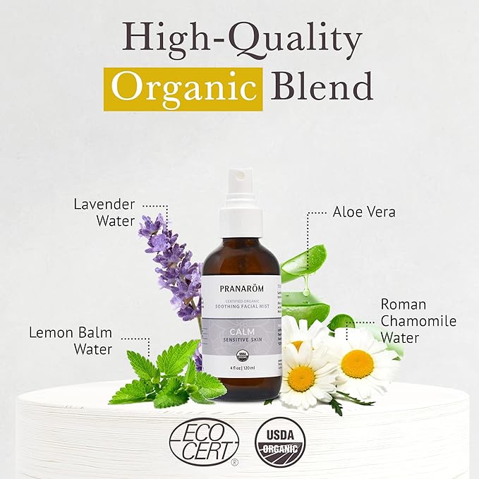 Pranarom Facial Mist (4oz / 120ml) - 100% Pure & Natural Essential Oil Facial Mist for Dry Skin Hydration & Toning (Calm (Sensitive Skin))