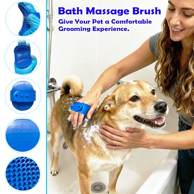 5-in-1 Pet Grooming Kit with Self-Cleaning Slicker Brush for Dogs & Cats, Includes Undercoat Rake, Dematting Comb, Fine-Tooth Flea Comb, and Massage Bath Brush - Complete Grooming Solution