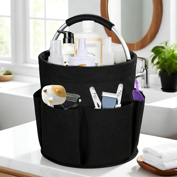 Felt Pet Dog Grooming Bag, Small Pet Grooming Tote Bag with 6-Pocket Supplies Organiser for Clippers, Nail Grinder, Cleaning Brush, Trimmer, Nozzle