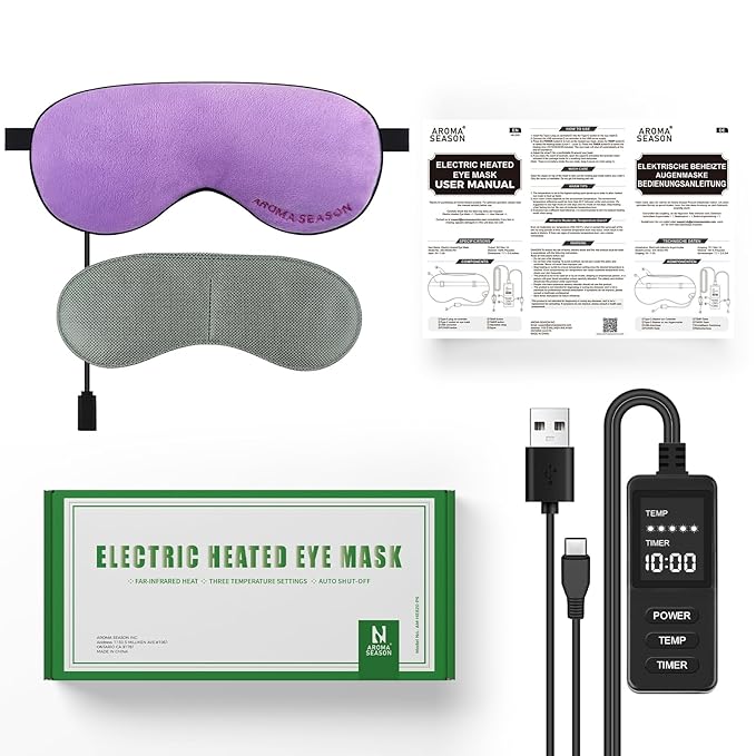 Aroma Season Heated Eye Mask, Warm Eye Compress for Dry Eyes MGD Stye Blephartitis Sinus Migraine, Graphene Heating Element with Natural Lavender Pack