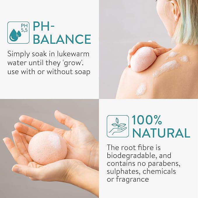 Navaris Konjac Sponges - Set of 8 - Facial & Body Natural Konjac Sponge Puffs - Exfoliating & Cleansing Face & Skin Sponges for Bath & Shower - 8-Pack