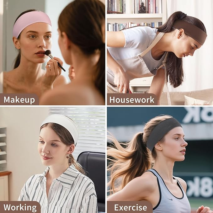 12 Pack Sports Headbands for Women, Non-Slip Elastic Soft Hair Bands, Fashion Hair Warp for Workout, Yoga, Running, Fitness, Neutral Colors