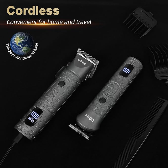 Ufree Hair Clippers for Men Professional with Beard Trimmer, Barber Clippers and Trimmers Set, Electric Razor Shavers for Men, Cordless Mens Grooming Kit for Nose, Face, Hair, Gifts Gray