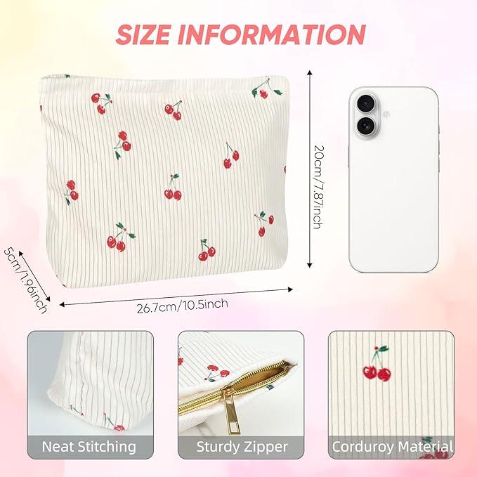 Cute Makeup Pouch for Women Cherries Small Make Up Bag for Purse Zipper Makeup Cosmetic Bags Pouches for Purse Aesthetic Travel Toiletrybags,Red Cherry Cute
