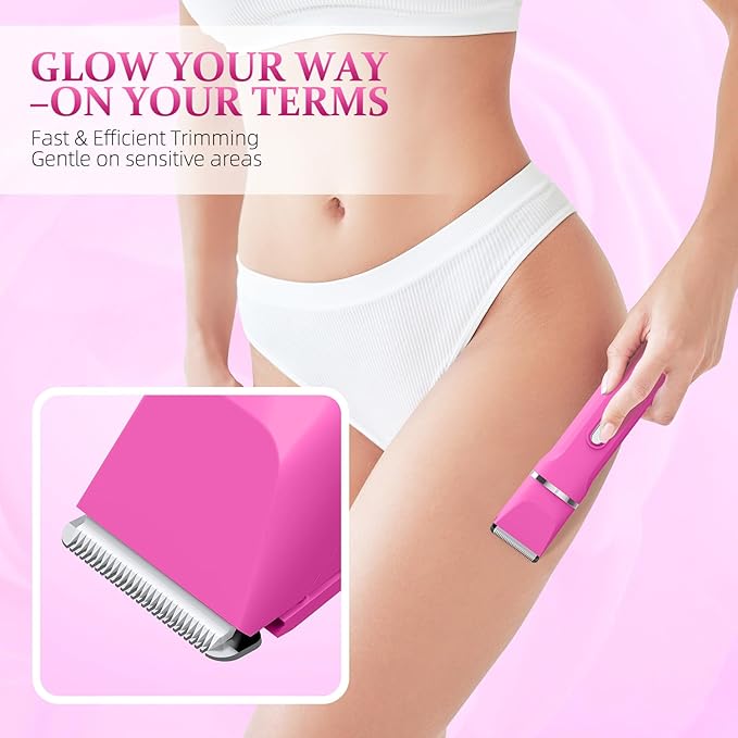 5-in-1 Bikini Trimmer for Women, IPX7 Waterproof Electric Razors Shaver, Cordless Body Hair Trimmer, Facial & Pubic Hair Removal, Ceramic Blade (Magenta)