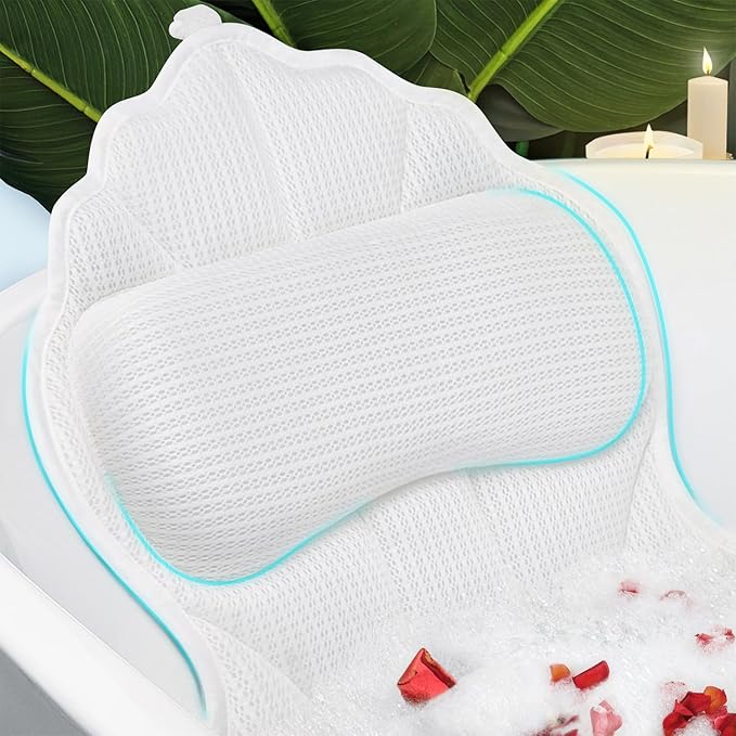 Bath Pillow for Tub, Luxury Bath Pillow Soft 4d Mesh, Bathtub Pillow for Soaking tub with 6 suctions Cups, Bath Tub Pillows for Head and Neck Support, for Relaxing Spa