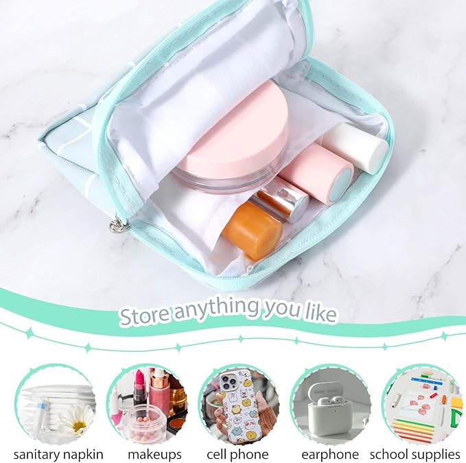 3 PCS Sanitary Pad Storage Bag Portable Period Bag for Teen Pads/Sanitary Napkins/Tampons, Sanitary Napkin Storage Bag First Period Gifts for School, Daily Hygiene Bag Travel Containers(Grey, Blue)