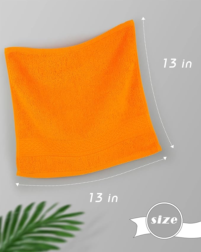 Cleanbear Washcloths Orange Face Cloths Set of 6 Large All Cotton Bathroom Wash Cloth - 13 by 13 Inches Highly Absorbent Face Towels for Fall Bathroom Decor Daily Use