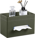 Rectangular Tissue Box Cover with Storage Tray, PU Leather Tissue Box Holder for Bathroom Vanity Countertop Night Stands Bedroom Office Desk, Stylish Tissue Holder Decorative Organizer (Green)