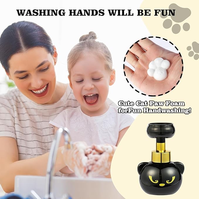 Cute Cat Paw Foam Soap Dispenser, Black Kitty Foaming Pump Bottle Creates Paw-Shaped Foam, Refillable Eco-Friendly Hand Soap Dispenser for Home, Salon, and Bathroom - BPA Free