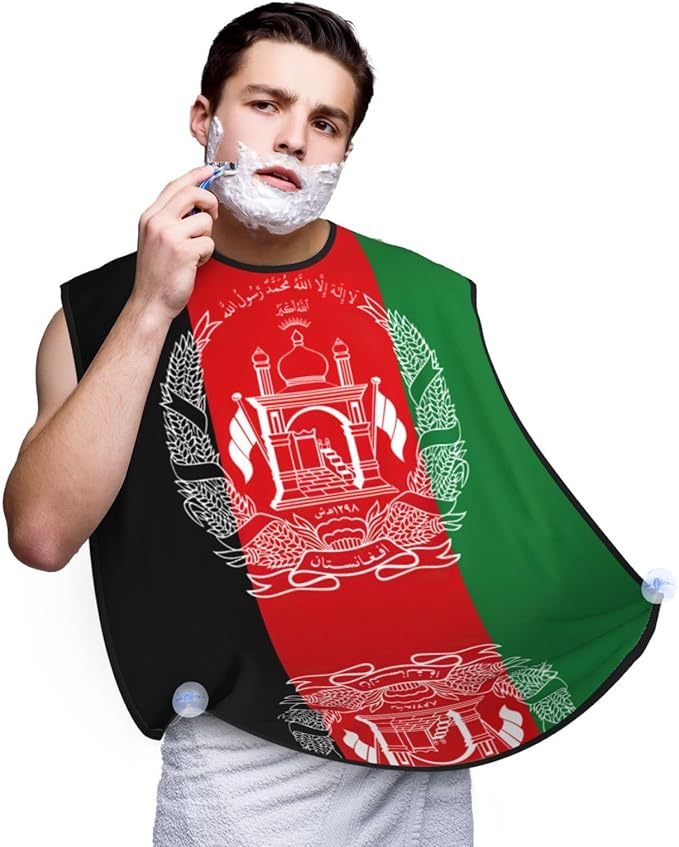 Flag Of Afghanistan Print Beard Bib Apron For Men, Beard Hair Catcher For Men Shaving Trimming,Beard Cape Cloth