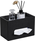 Tissue Box Cover Rectangle with Storage Tray, PU Leather Tissue Holder for Bathroom Vanity Countertop Night Stands Bedroom Office Desk, Stylish Rectangular Tissue Box Holder (Black)