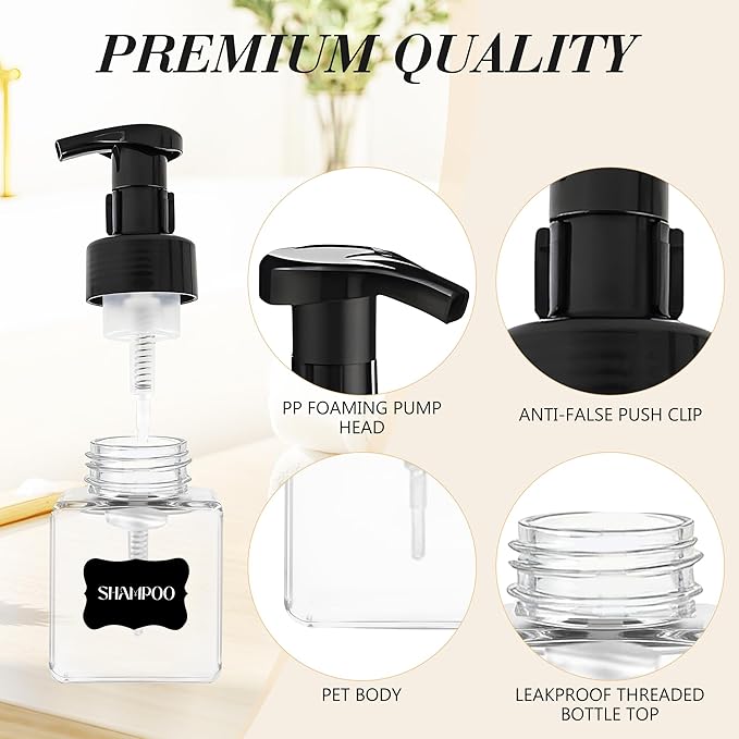 8.5 oz Foaming Soap Dispenser Plastic Foaming Pump Bottle, Refillable Dispenser with Plastic Pump, Empty Hand Bottles for Liquid Soap, Shampoo, Bathroom,Hotel,Restaurant (60, Transparent)
