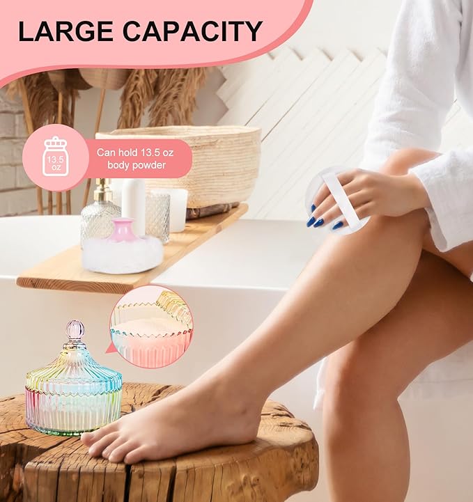 LAKIRA Extra Large Body Powder Puff and Container, 5.35" Body Container with 3.93" Powder Puff, for Baby Women's Loose Dusting Powder (Colorful)