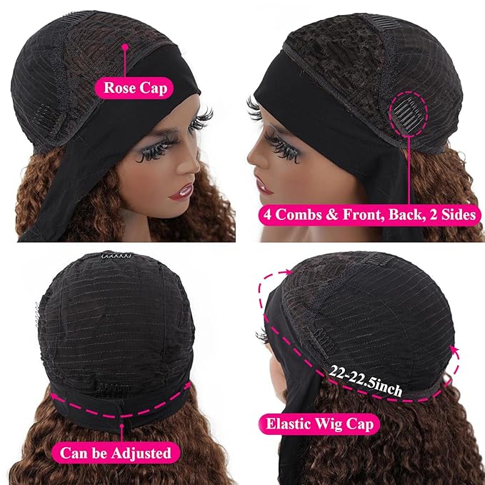 Aiterina Highlight Headband Wig Human Hair Curly Human Hair 4/27 Curly Headband Wigs Human Hair for Black Woman 10A Brazilian Remy Glueless None Lace Front Wigs 150% Density Human Hair Wigs 14inch