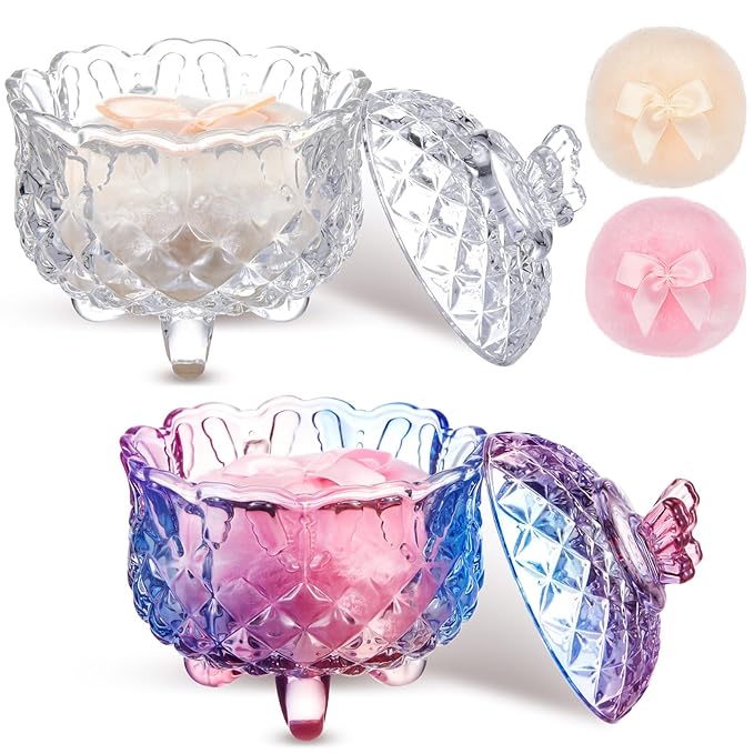 Tioncy 4 Pcs Large Body Powder Puff and Container Extra Large Body Powder Puff Dish Soft Washable Reusable Fluffy Makeup Sponge Wet Dry(Butterfly,Purple and Clear)