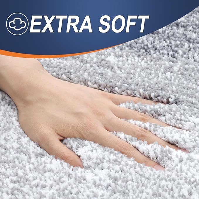 OLANLY Bathroom Rugs Sets 3 Piece, Soft Absorbent Microfiber Bath Mats and U-Shaped Contour Toilet Rug, Plush Shaggy Bath Mat Set for Bathroom (47"x20"+24"x16"+24"x20", Light Grey)